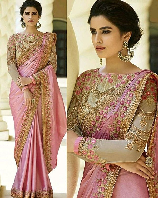 Arohi Designer Embroidered Pink Colour Silk & Georgette Saree for women With Blouse Material